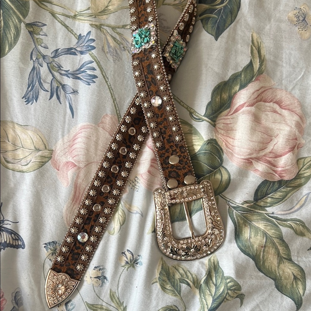 Embellished Western Brown Belt with Silver Accents